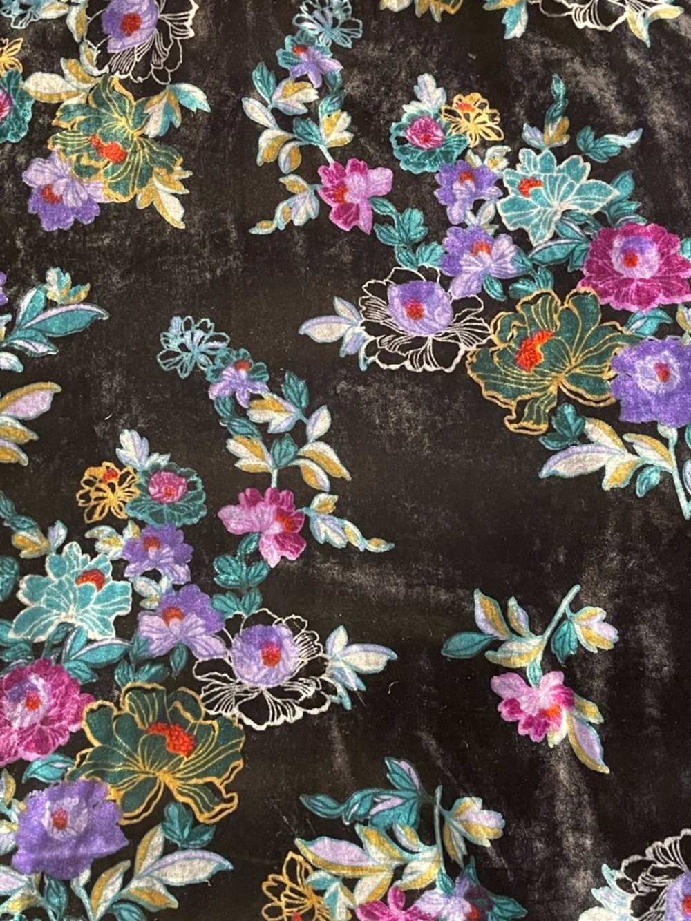 LOFT black velvet floral kimono open cardigan vibrant multicolor jewel tone - Picture 10 of 10